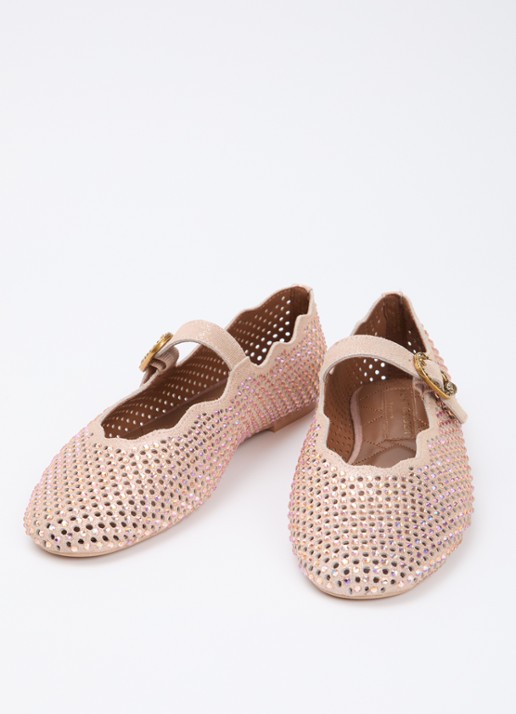 Kurt Geiger Wavy Mayfair ballerina van leer met strass - detail lichtroze