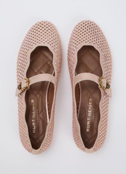 Kurt Geiger Wavy Mayfair ballerina van leer met strass - detail 2 lichtroze