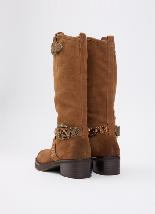 Kurt Geiger Western Biker cowboylaars van suède met studs - achterkant camel