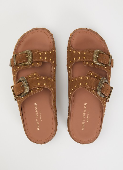Kurt Geiger Western Buckle Flatform sandaal van suède met studs - detail 2 bruin