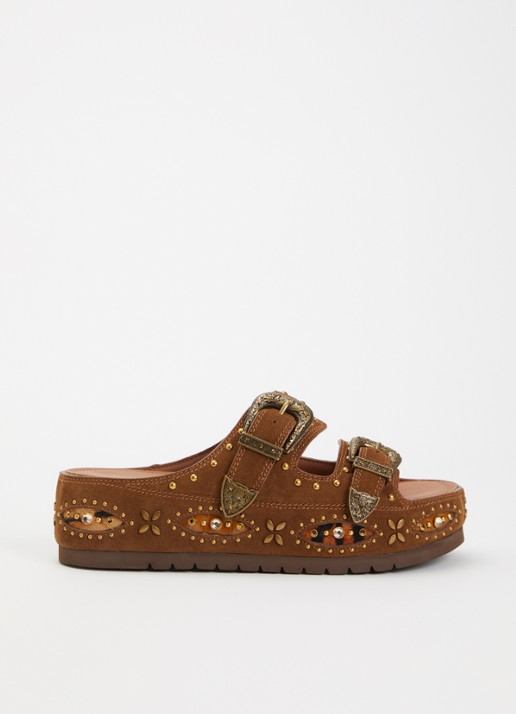 Kurt Geiger Western Buckle Flatform sandaal van suède met studs