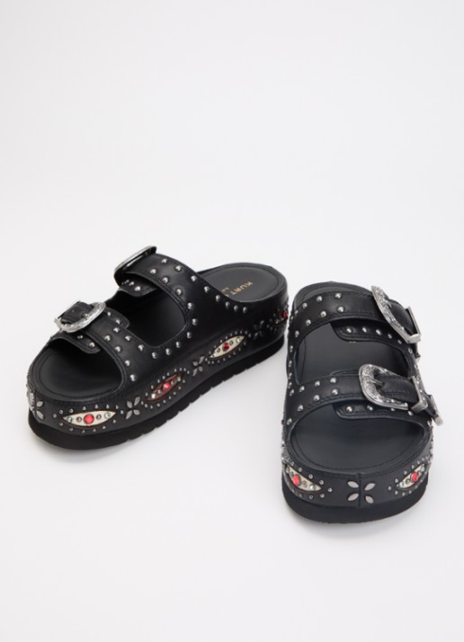 Kurt Geiger Western Buckle sandaal van leer met strass  - detail zwart