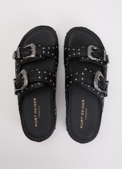 Kurt Geiger Western Buckle sandaal van leer met strass  - detail 2 zwart