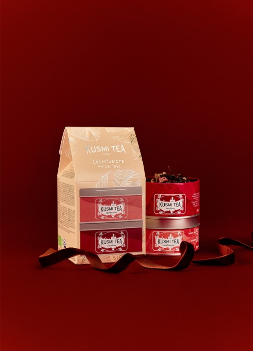 Kusmi Tea AquaRosa and AquaSummer losse thee 2 stuks in giftbox - detail beige