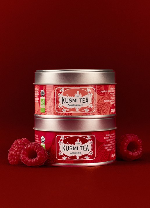 Kusmi Tea AquaRosa and AquaSummer losse thee 2 stuks in giftbox - voorkant 6 beige