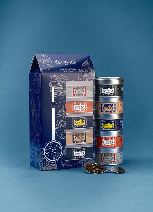 Kusmi Tea Black Teas losse thee met thee-infuser in geschenkverpakking 100 gram - achterkant beige