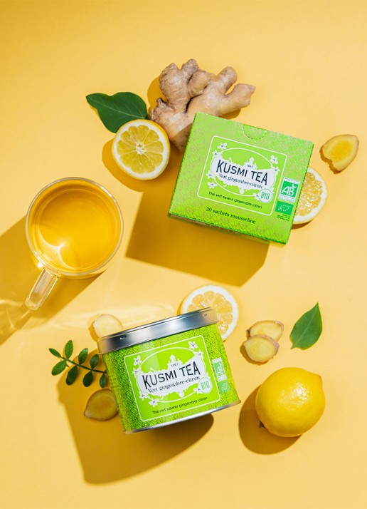 Kusmi Tea Green Ginger Lemon losse thee 100 gram - detail 4 groen