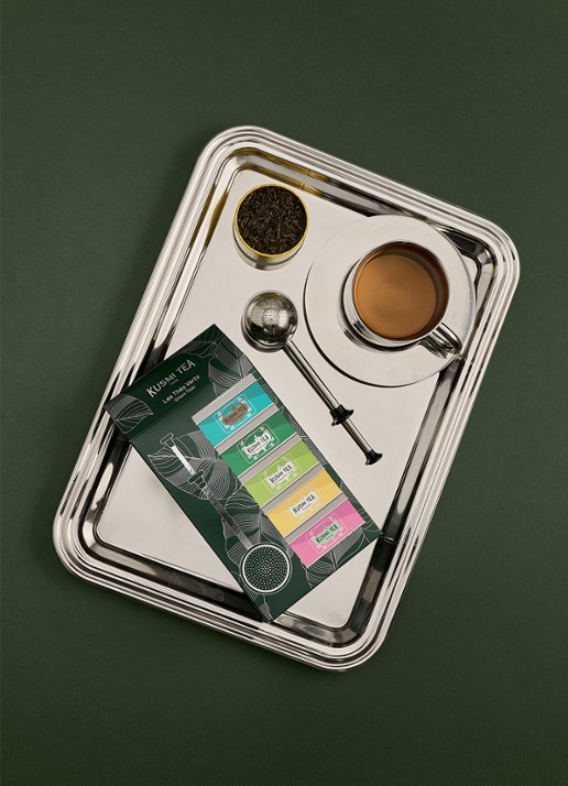 Kusmi Tea Green Teas losse thee met thee-infuser 6-delig in giftbox - detail beige