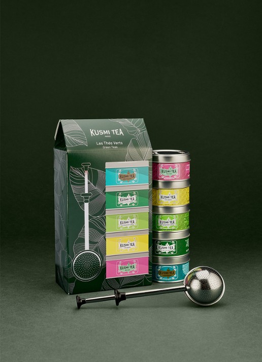 Kusmi Tea Green Teas losse thee met thee-infuser 6-delig in giftbox - voorkant 4 beige