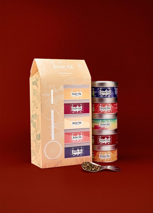 Kusmi Tea Herbal Teas losse thee met thee-infuser 6-delig in giftbox - voorkant 2 beige
