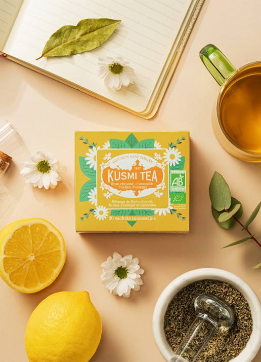 Kusmi Tea Lemon Thyme-Chamomile-Orange Leaves theezakjes 20 stuks - voorkant 6 beige