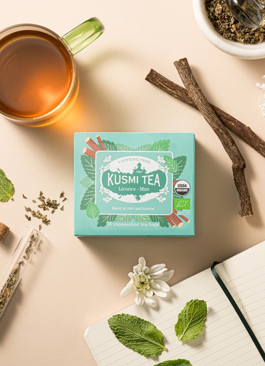 Kusmi Tea Licorice-Mint theezakjes 20 stuks - voorkant 2 beige