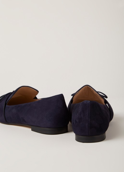 L.K.Bennett Celina loafer van suède met tassels - detail donkerblauw