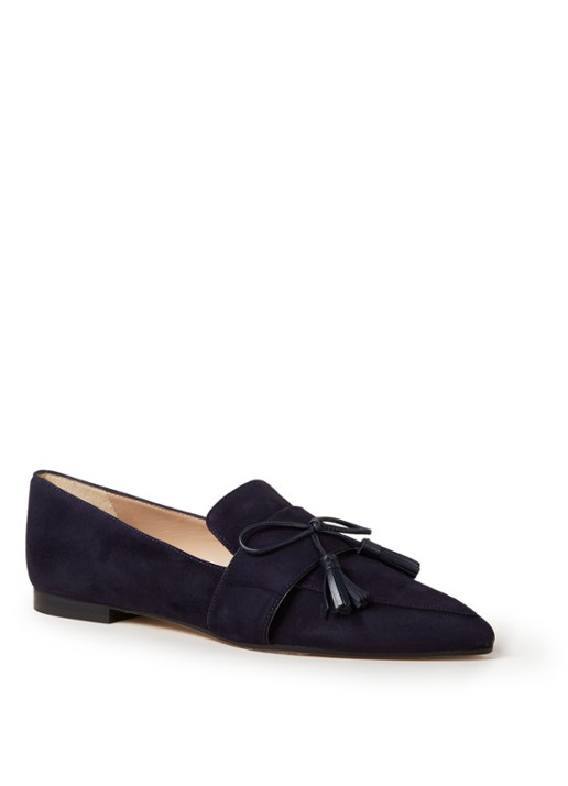 L.K.Bennett Celina loafer van suède met tassels - voorkant 4 donkerblauw