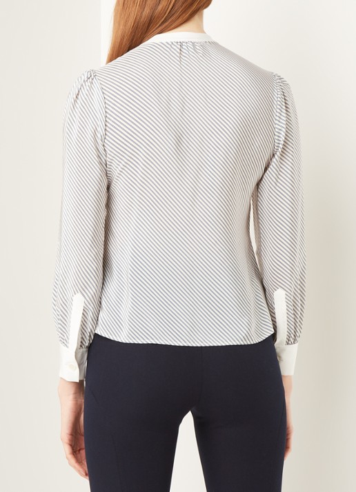 L.K.Bennett Georgia blouse van zijde met strikkraag en streepprint - achterkant gebroken wit