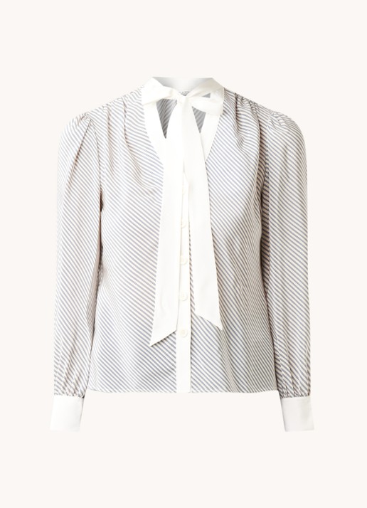 L.K.Bennett Georgia blouse van zijde met strikkraag en streepprint - voorkant 2 gebroken wit