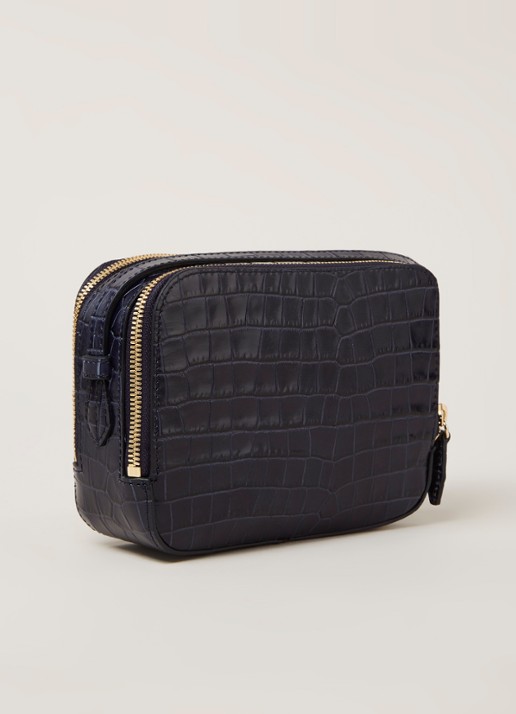 L.K.Bennett Mariel crossbodytas van kalfsleer met crocostructuur - detail donkerblauw