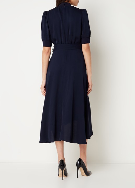 L.K.Bennett Violet midi jurk met pofmouw en ceintuur - achterkant donkerblauw