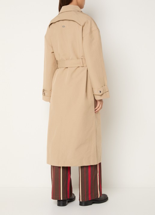 Laagam Antwerp trenchcoat met strikceintuur en opstaande kraag - achterkant 2 donkerbeige