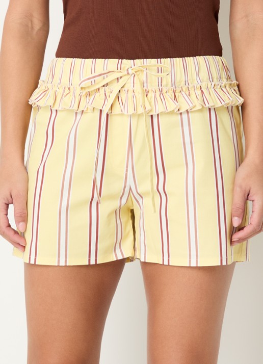 Laagam Caos mid waist straight fit korte broek met smockwerk