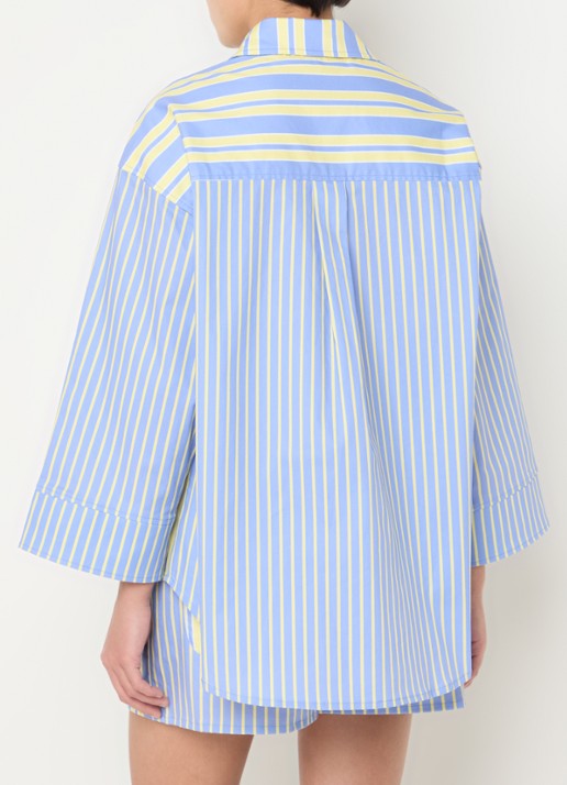 Laagam Caos oversized blouse met streepprint en borstzak - achterkant 5 blauw