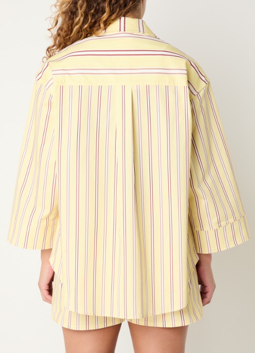 Laagam Caos oversized blouse met streepprint en borstzak - achterkant 4 gebroken wit