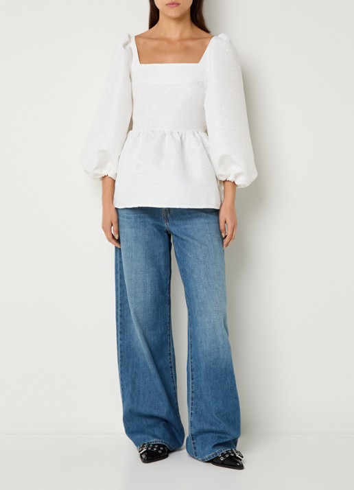 Laagam Cecile tuniek met jacquard dessin en strikceintuur - voorkant 3 wit