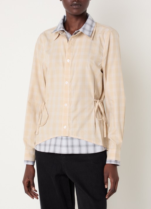 Laagam Chappel blouse met gestrikt detail en ruitdessin - detail 4 beige