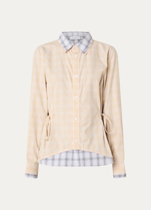 Laagam Chappel blouse met gestrikt detail en ruitdessin - voorkant 2 beige