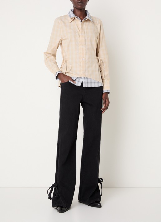 Laagam Chappel blouse met gestrikt detail en ruitdessin - voorkant 3 beige