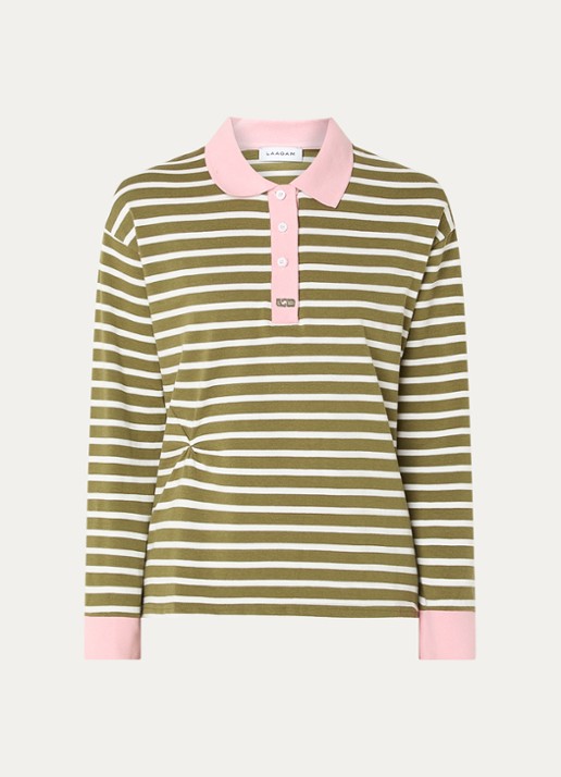 Laagam Duse polo met streepprint - voorkant 2 olijfgroen
