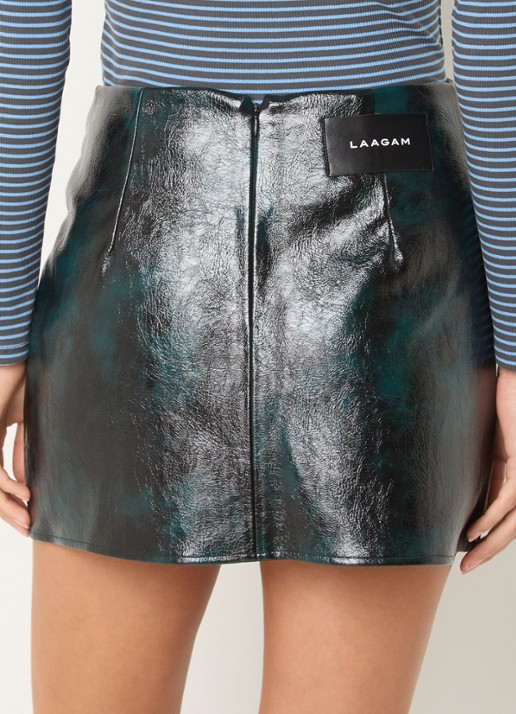Laagam Elodie mini rok van imitatieleer - achterkant 3 groen