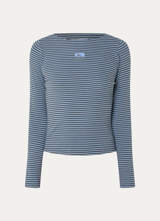 Laagam Emory longsleeve met logo en streepprint - voorkant 3 blauwgrijs