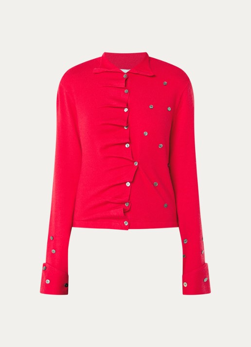 Laagam Fia fijngebreid vest met knoopdetail - voorkant 2 rood