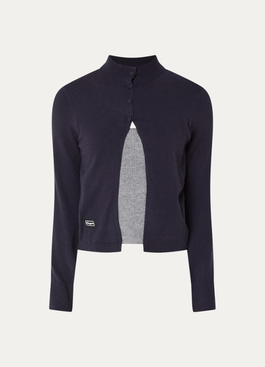 Laagam Halsey fijngebreid vest met col - voorkant donkerblauw
