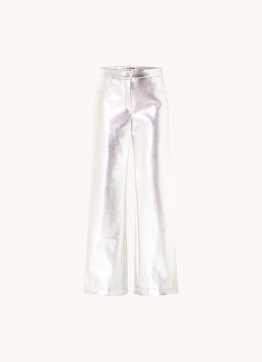 Laagam High waist wide fit broek van imitatieleer met metallic finish - voorkant 2 zilver