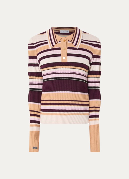 Laagam Ilyana polo met streepprint - voorkant 3 aubergine