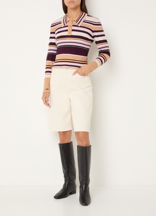 Laagam Ilyana polo met streepprint - voorkant 4 aubergine