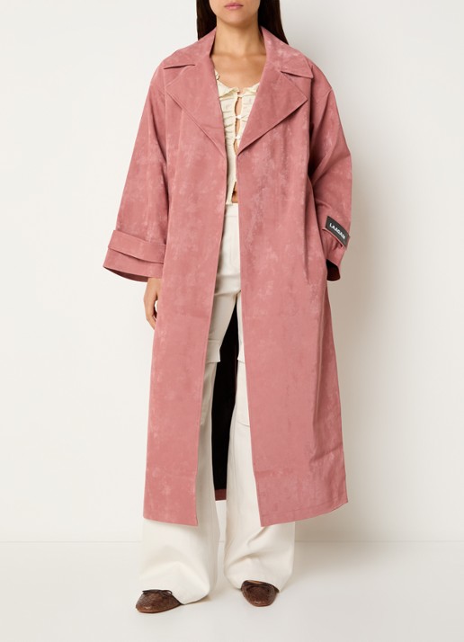 Laagam Janina trenchcoat met strikceintuur - voorkant 2 oudroze