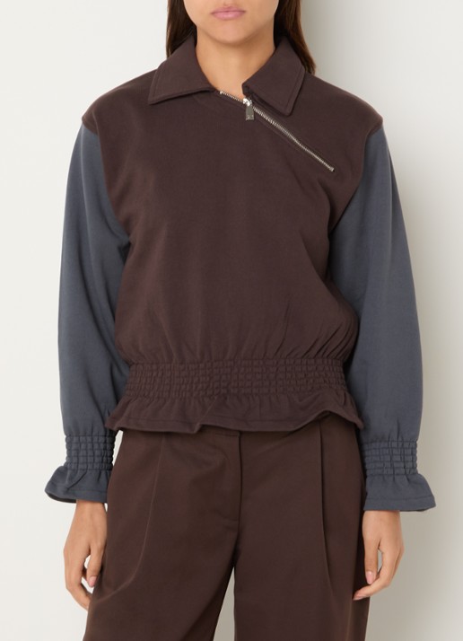Laagam Jolanda sweater met smockwerk en halve rits