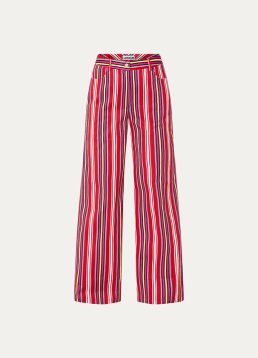 Laagam Leroy mid waist straight fit broek met streepprint - voorkant 3 rood