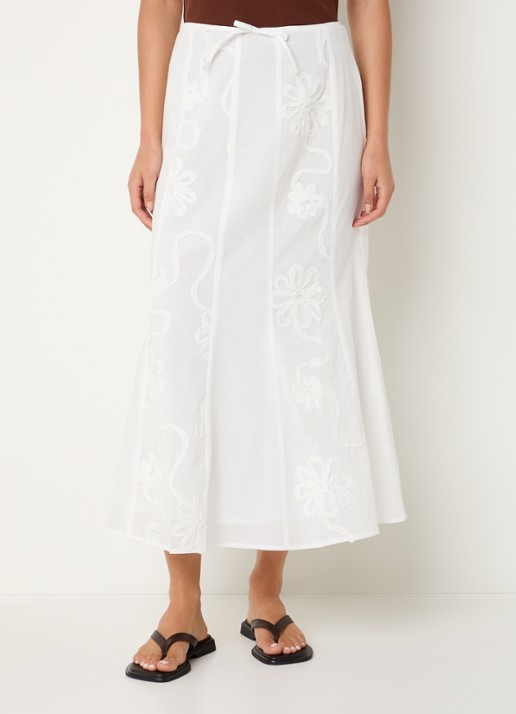 Laagam Lila midi rok met borduring en gestrikt detail