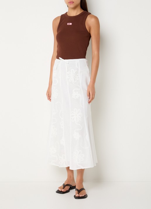 Laagam Lila midi rok met borduring en gestrikt detail - voorkant 4 wit