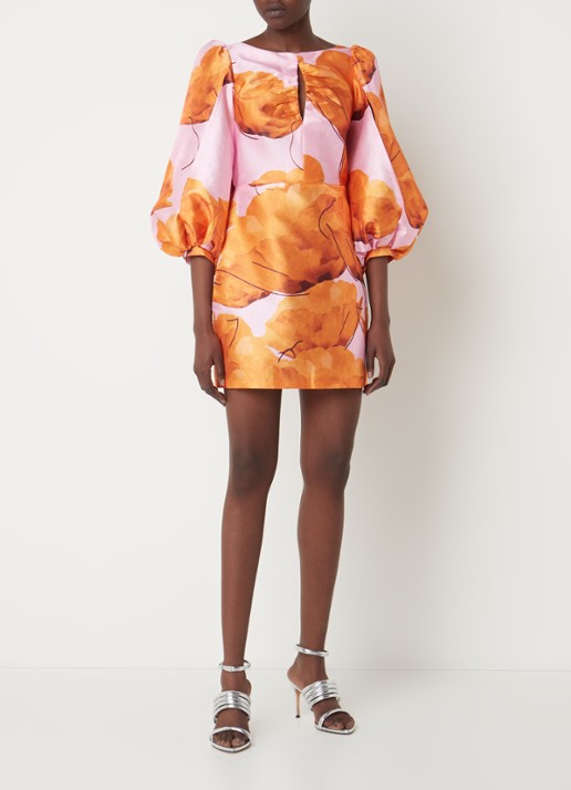 Laagam Liza Fleur mini jurk met bloemenprint en rugdecolleté - voorkant 5 orange