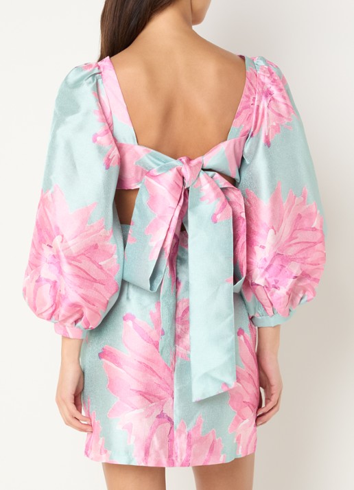Laagam Liza mini jurk met print en pofmouw - achterkant 4 roze