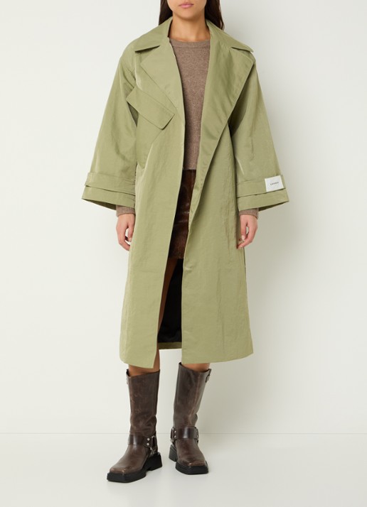 Laagam Londres trenchcoat met borstzak - voorkant 2 mosgroen