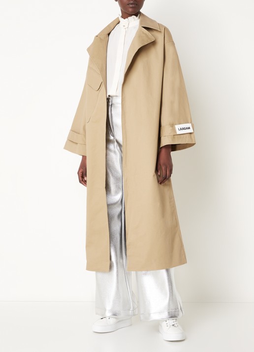 Laagam Londres trenchcoat met strikceintuur - voorkant 3 donkerbeige