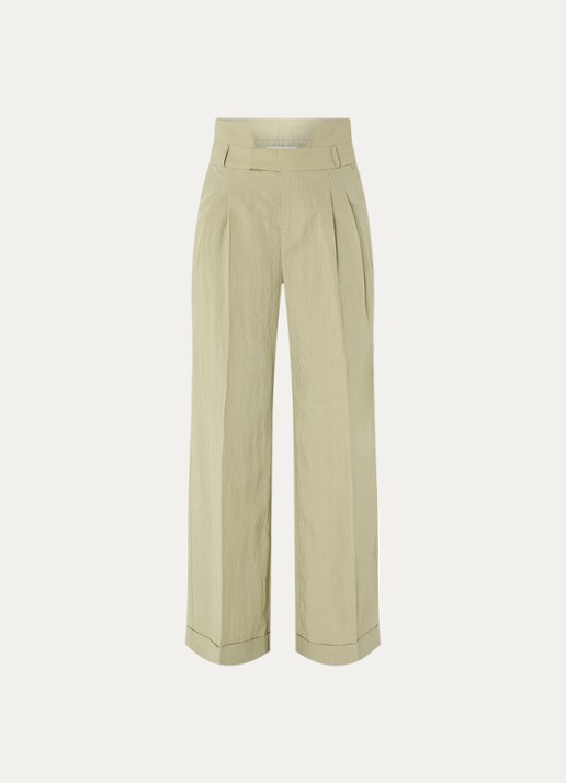 Laagam Meline high waist loose fit pantalon met steekzakken - voorkant lindegroen