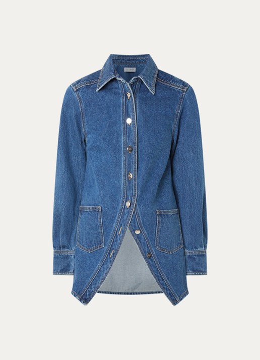 Laagam No Boyfriend blouse van denim met opgestikte zakken - voorkant indigo