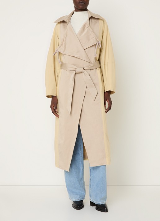 Laagam Paris trenchcoat met strikceintuur en steekzakken - detail beige